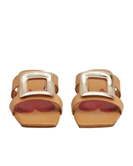 Roger Vivier Brown Logo Engraved Square Toe Sandals