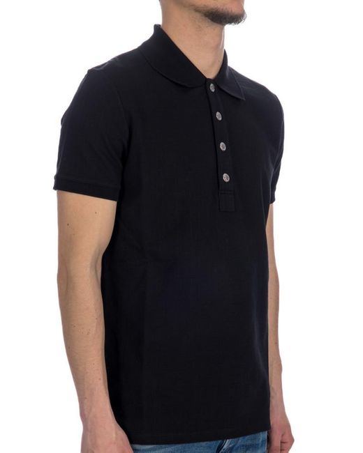Balmain Black Monogram-Pattern Piqué Short-Sleeved Polo Shirt for men