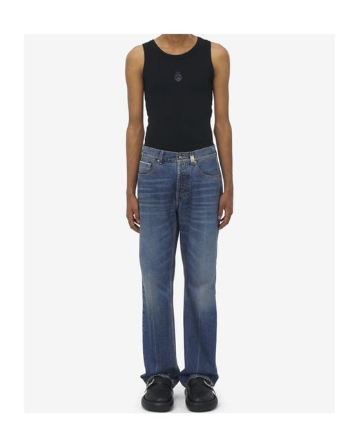McQueen Blue Logo Patch Straight-Leg Jeans for men