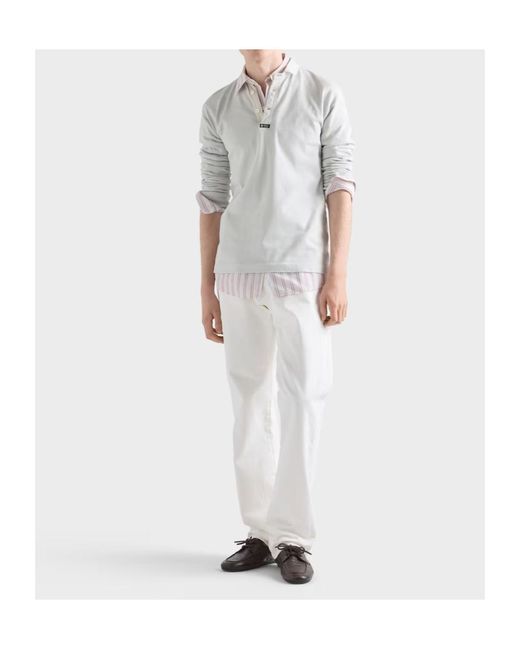 Prada White Long-Sleeved Cotton Polo Shirt for men