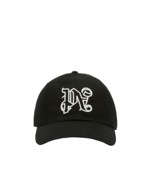 Palm Angels Black Monogram Embroidered Baseball Cap for men