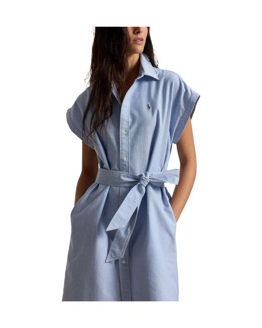 Polo Ralph Lauren Blue Tie Waist Shirt Dress