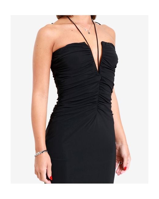 Amazuìn Black Pleated Strapless Dress