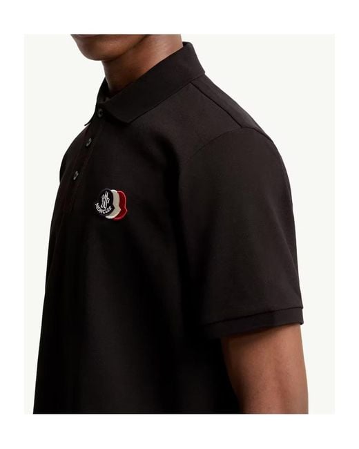 Moncler Black Logo Patch Short-Sleeved Polo Shirt for men