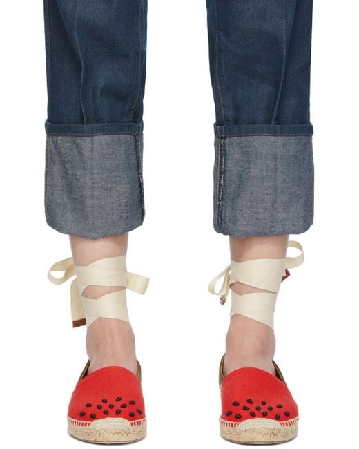 Loewe Blue Lace Straw Shoes