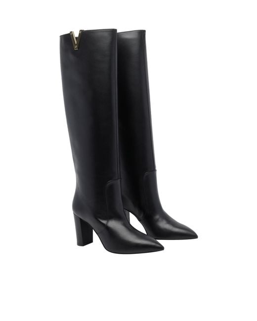 Via Roma 15 Black V Logo Knee-High Boots