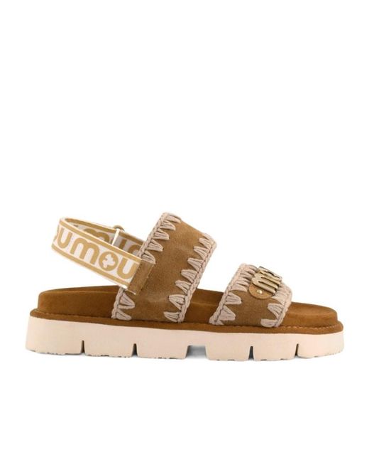 Mou Brown Bio Logo Strap Platform Sandals
