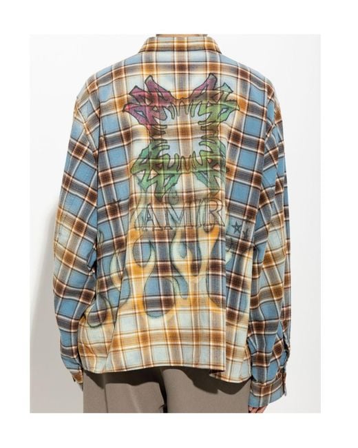 Amiri Blue Oversized Checked Logo Shirt for men