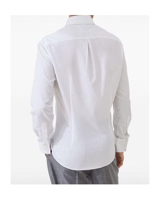 Brunello Cucinelli White Button-Up Long-Sleeved Shirt for men