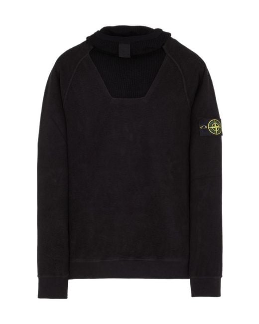 Stone Island Black Knitted Panel Cotton-Blend Hoodie for men