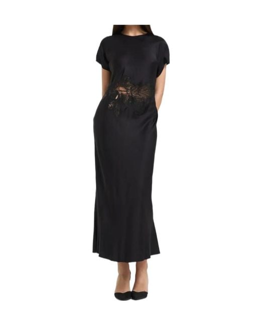 Patrizia Pepe Black Short-Sleeved Lace Detailed Dress