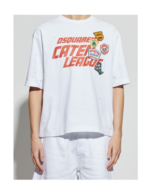DSquared² White Loose Fit Caten League T-Shirt for men