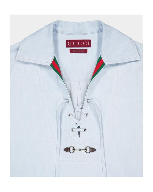 Gucci Blue Web-Stripe Denim Shirt