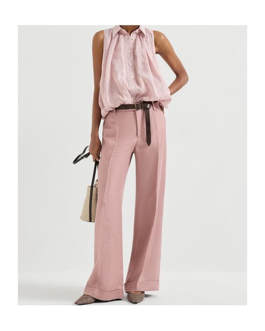 Brunello Cucinelli Pink Diagonal Flared Trousers