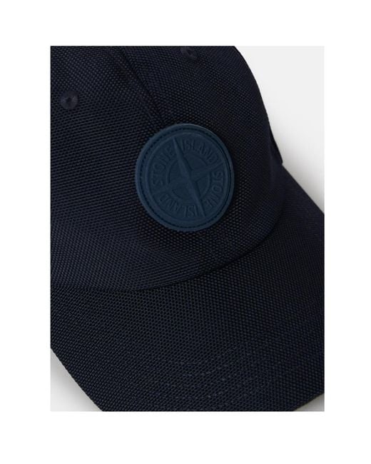 Stone Island Blue Baseball Cap With Compass Logo Patch for men