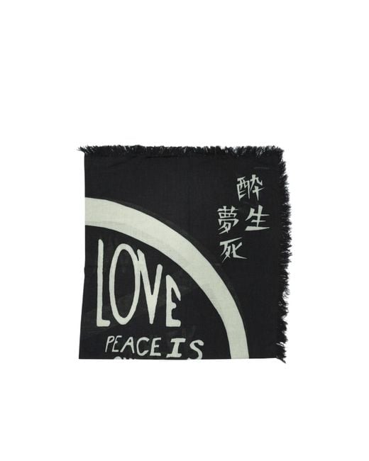Kapital Black Giant Peace Frayed Scarf for men