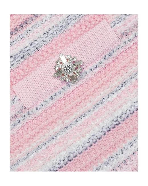 Self-Portrait Pink Striped Embellished-Detail Mini Skirt