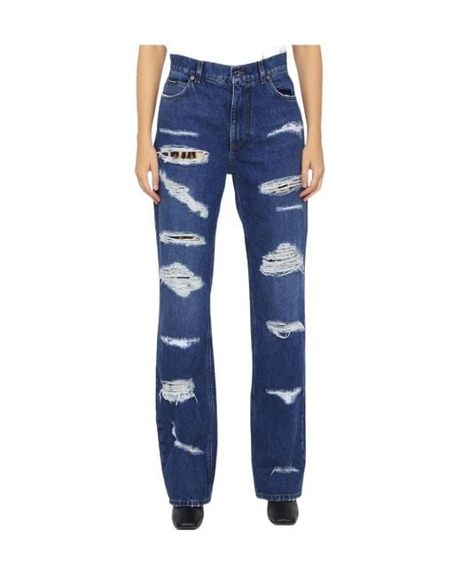 Dolce & Gabbana Blue Distressed Wide-Leg Jeans