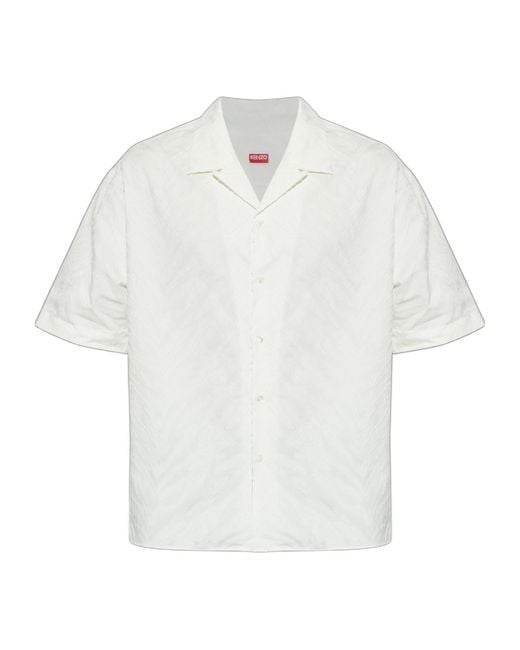 KENZO White Button-Up Short-Sleeved Shirt for men