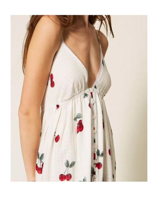 Twinset White Cherry Print Maxi Dress