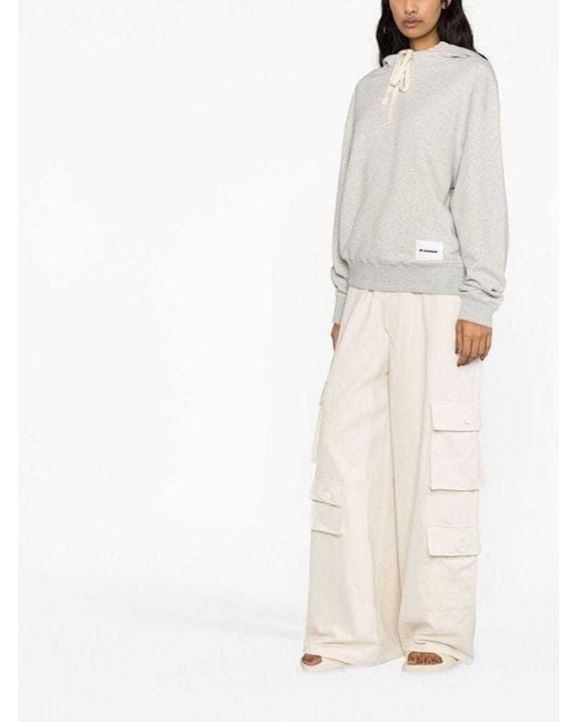 Jil Sander Gray Logo Patch Drawstring Hoodie