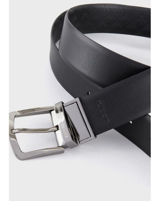 Emporio Armani White Logo Embossed Buckle-Fastened Belt for men