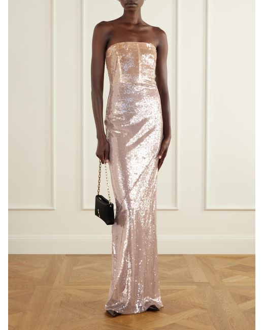 Galvan Natural Nude Sequin Strapless Maxi Dress