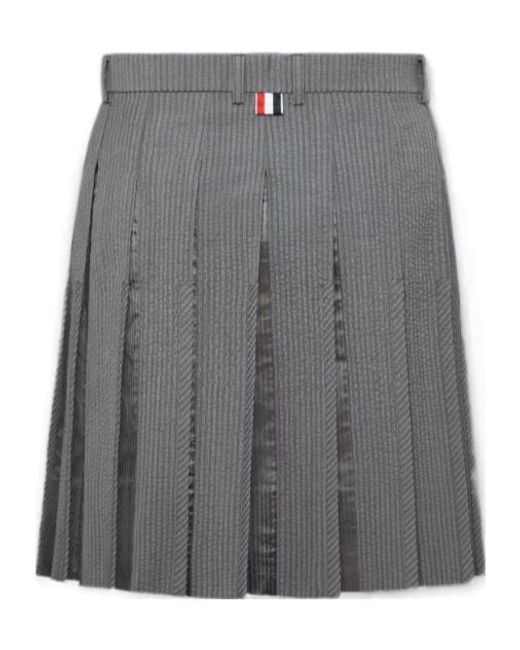 Thom Browne Gray Seersucker Pleated Mini Skirt
