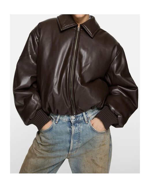 Acne Brown Faux Leather Bomber Jacket