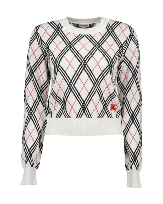 Burberry White Checked Knit Jumper