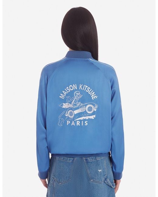 Maison Kitsuné Blue Maison Kitsuné Teddy Logo Embroidered Satin Bomber Jacket