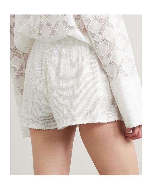 Norma Kamali White Boyfriend Elephant Sequined Stretch-Mesh Shorts