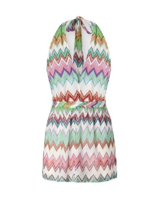 Missoni White Chevron Plunge Short Jumpsuit