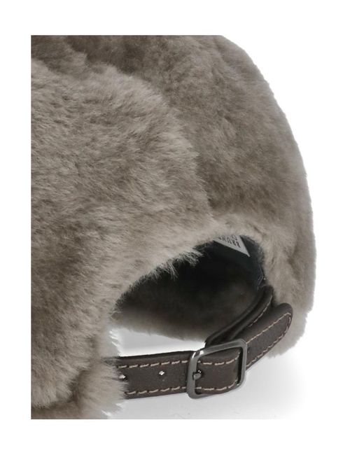 Brunello Cucinelli Gray Strap Fastened Shearling Hat