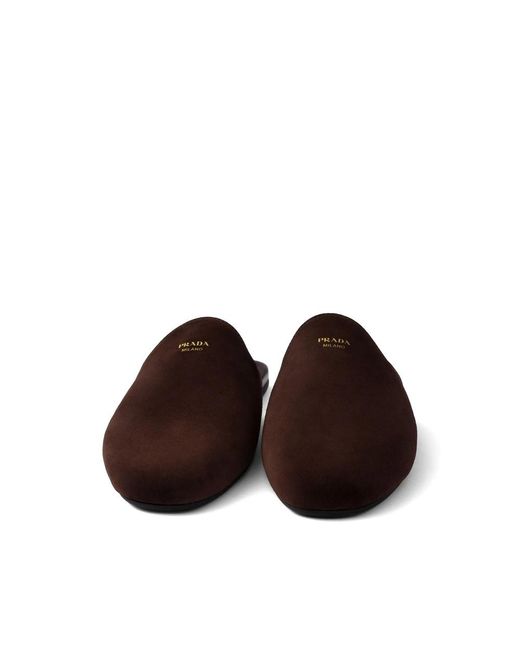 Prada Brown Round Toe Flat Slippers