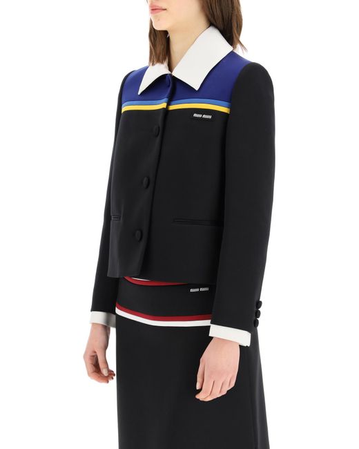 Miu Miu Black Logo-Patch Tailored Jacket