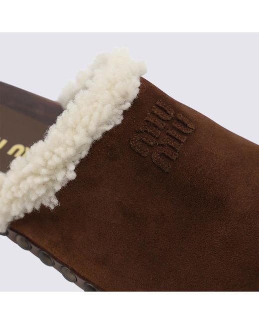 Miu Miu Brown Round-Toe Clogs