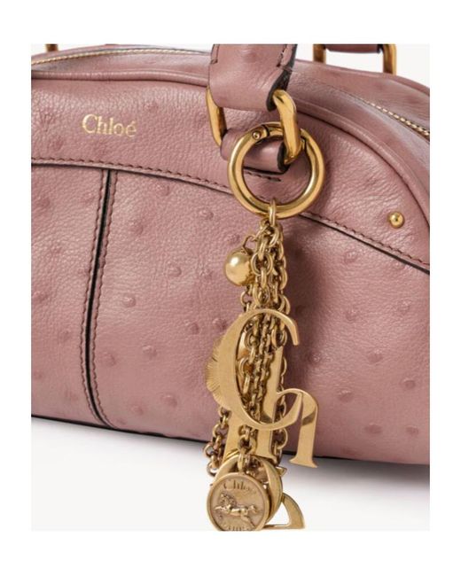 Chloé Pink Chloé Logo Plaque Zip-Up Small Bowling Bag