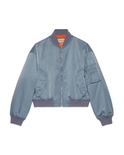 Gucci Blue Logo Printed Zipped Bomber Jacket for men
