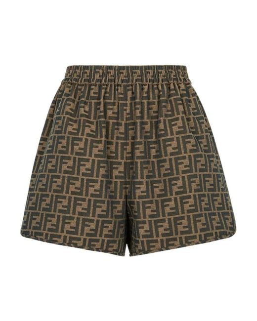 Fendi Green Ff Jacquard Elasticated Waistband Shorts