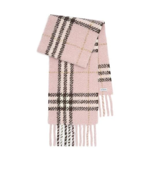Burberry Pink Check Alpaca Wool Blend Boucle Scarf