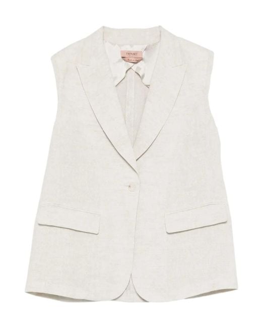 Twinset White Flap-Pocket Single-Breasted Gilet