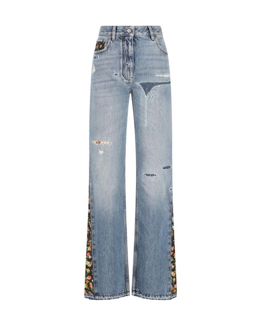 Valentino Blue Floral Panelled Flared Jeans