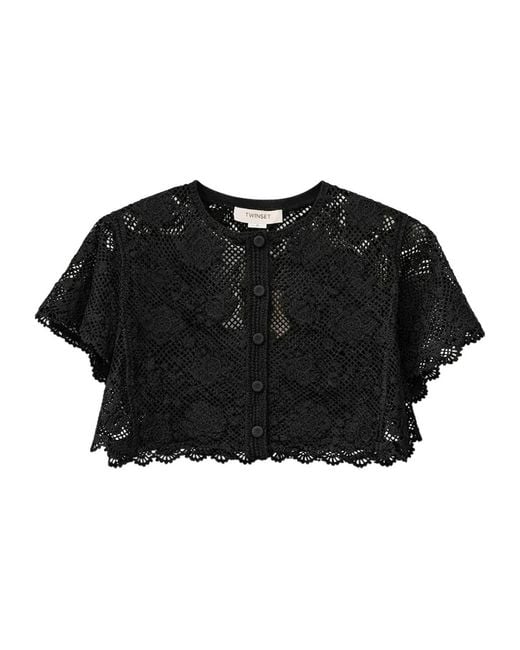 Twinset Black Cropped Lace Knitted Jacket
