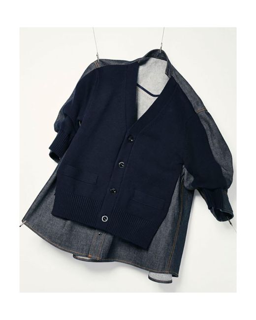 Sacai Black Denim Knitted Buttoned Cardigan