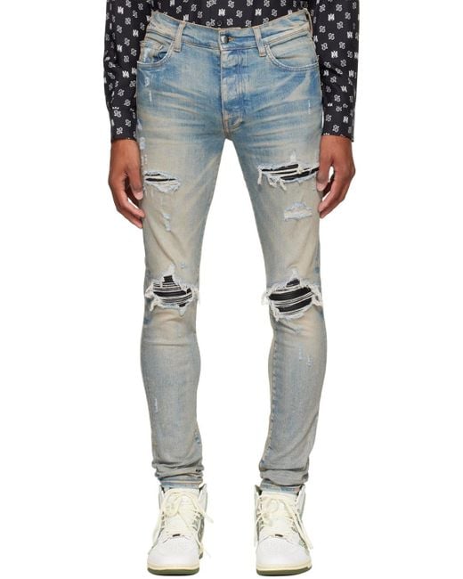 Amiri Blue Distressed-Finish Ripped Skinny Jeans for men