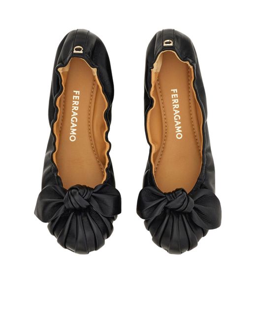 Ferragamo Black Bow Embellished Ballet Flat