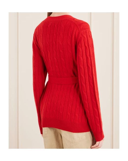 Nili Lotan Red Tirza Belted Cable-Knit Cashmere Cardigan