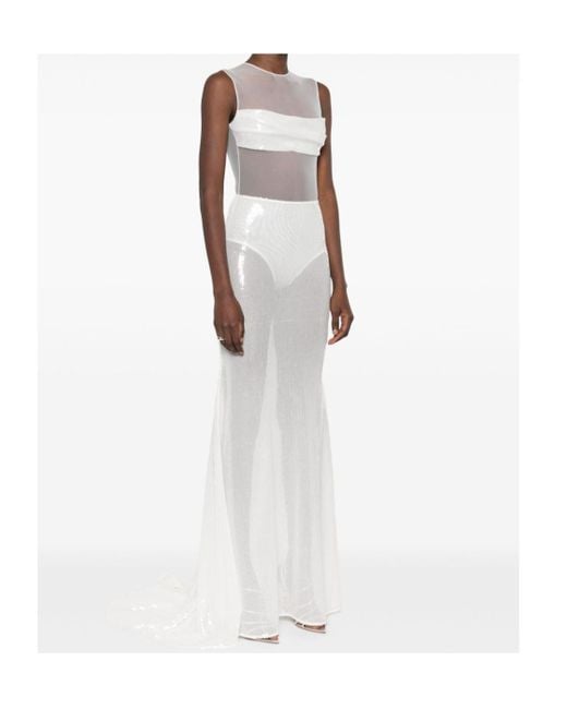 Alex Perry White Sequined Mesh Dress Dress