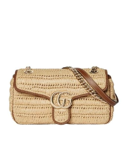 Gucci Natural Gg Marmont Woven Medium Shoulder Bag